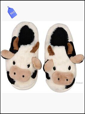 Cozy Cow Slippers Women Men Memory Foam Faux Fur Closed Toe House Shoes